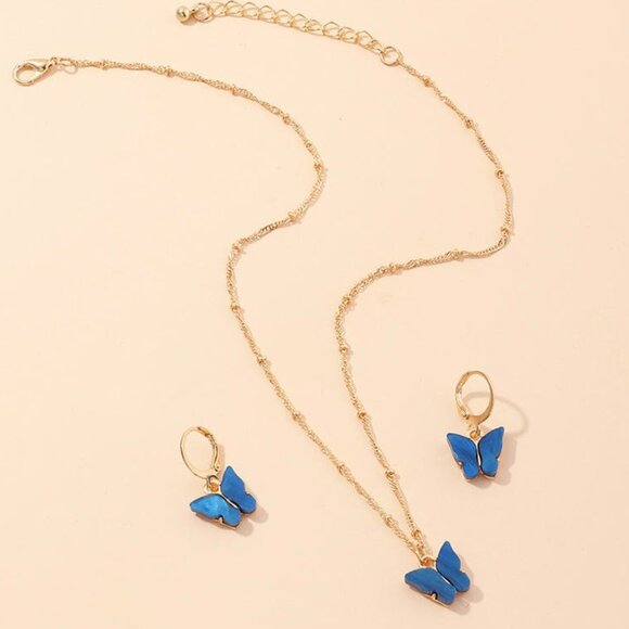 Blue Butterfly Necklace and Earrings Set - Picture 2 of 2